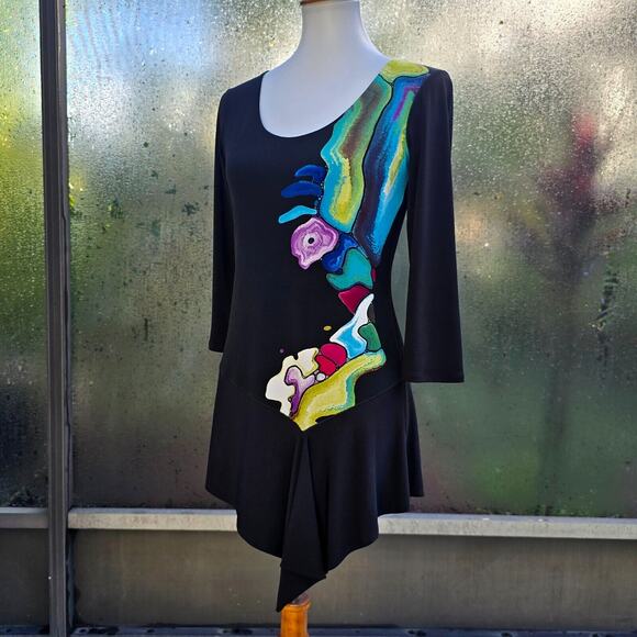 Eva Varro Stretch Scoop Neck Abstract Art Asymmetric Blouse Size S - Picture 2 of 10